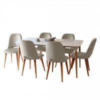 Manhattan Comfort 2-10155511020562 7-Piece HomeDock 62.99 Dining Set with 6 Selina Velvet Accent Chairs in Off White and Beige